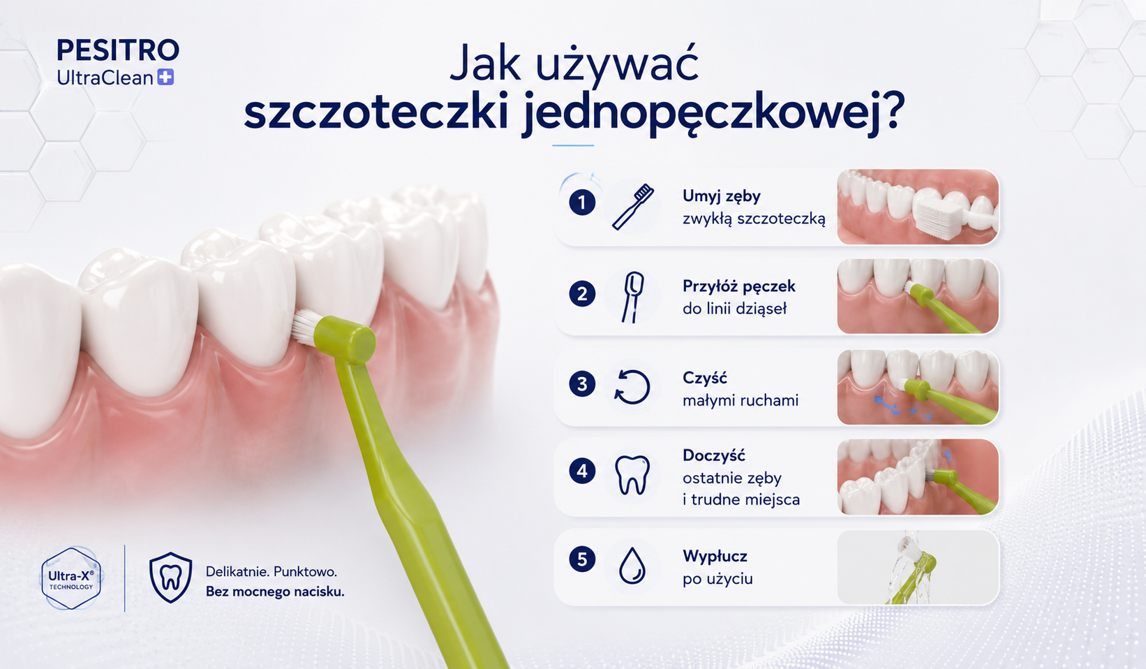 Jak używać szczoteczki jednopęczkowej krok po kroku
